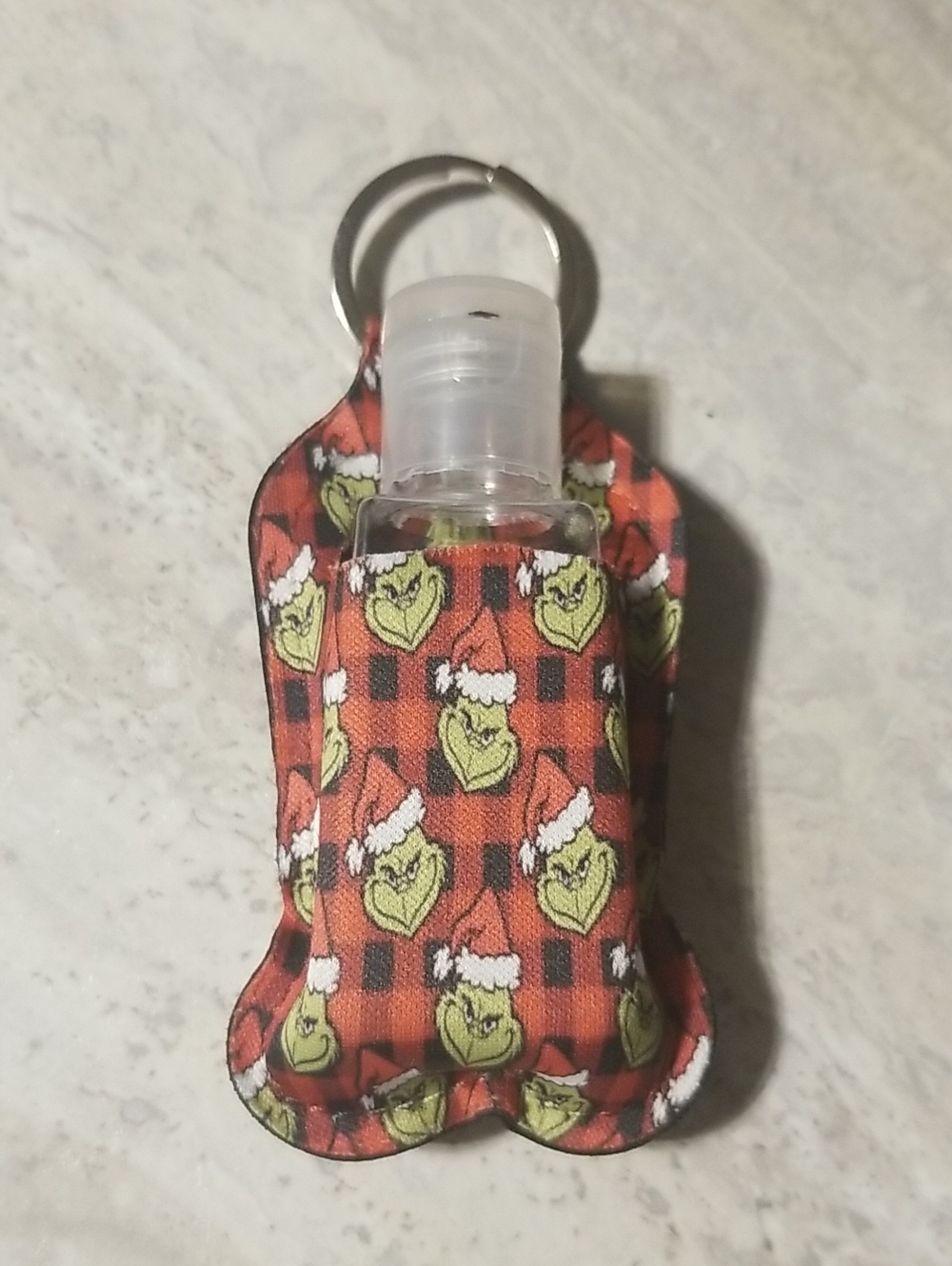 Festive Red Grinch Hand Sanitizer Keychain Holder